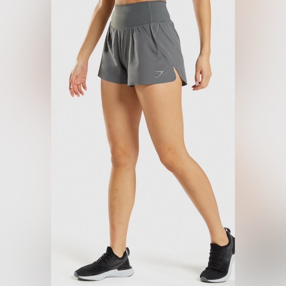 Gymshark Speed Shorts Charcoal Grey Built-in Knicker Adjustable Elastic Size M - Picture 2 of 13